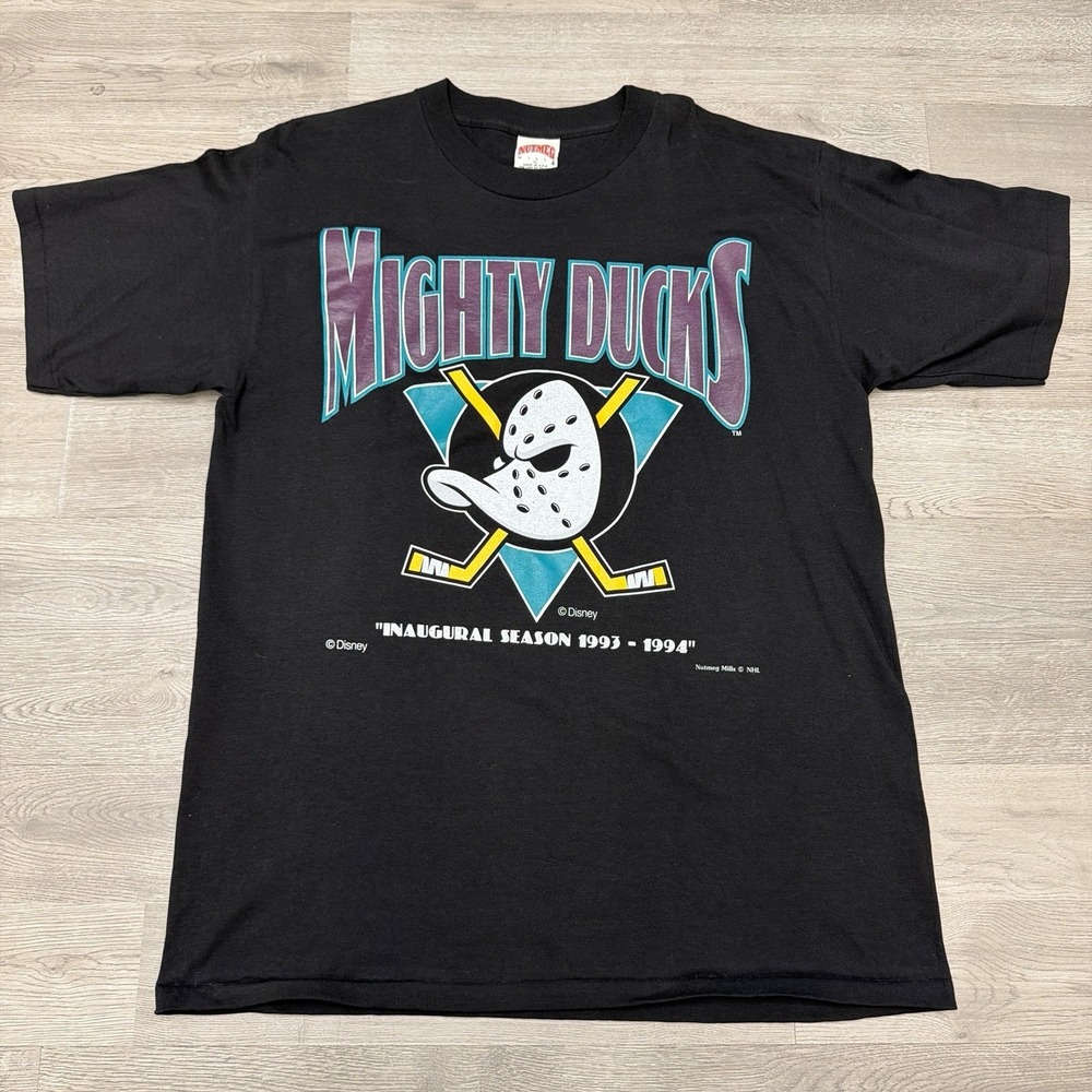 Vintage 1993 Mighty Ducks Nutmeg T Shirt XL Single Stitch Anaheim NHL USA